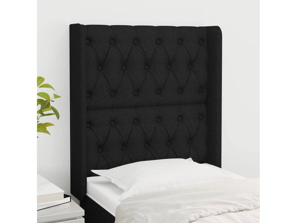 Vidaxl Cabeceira De Cama C/ Abas Tecido 83x16x118/128 Cm Preto