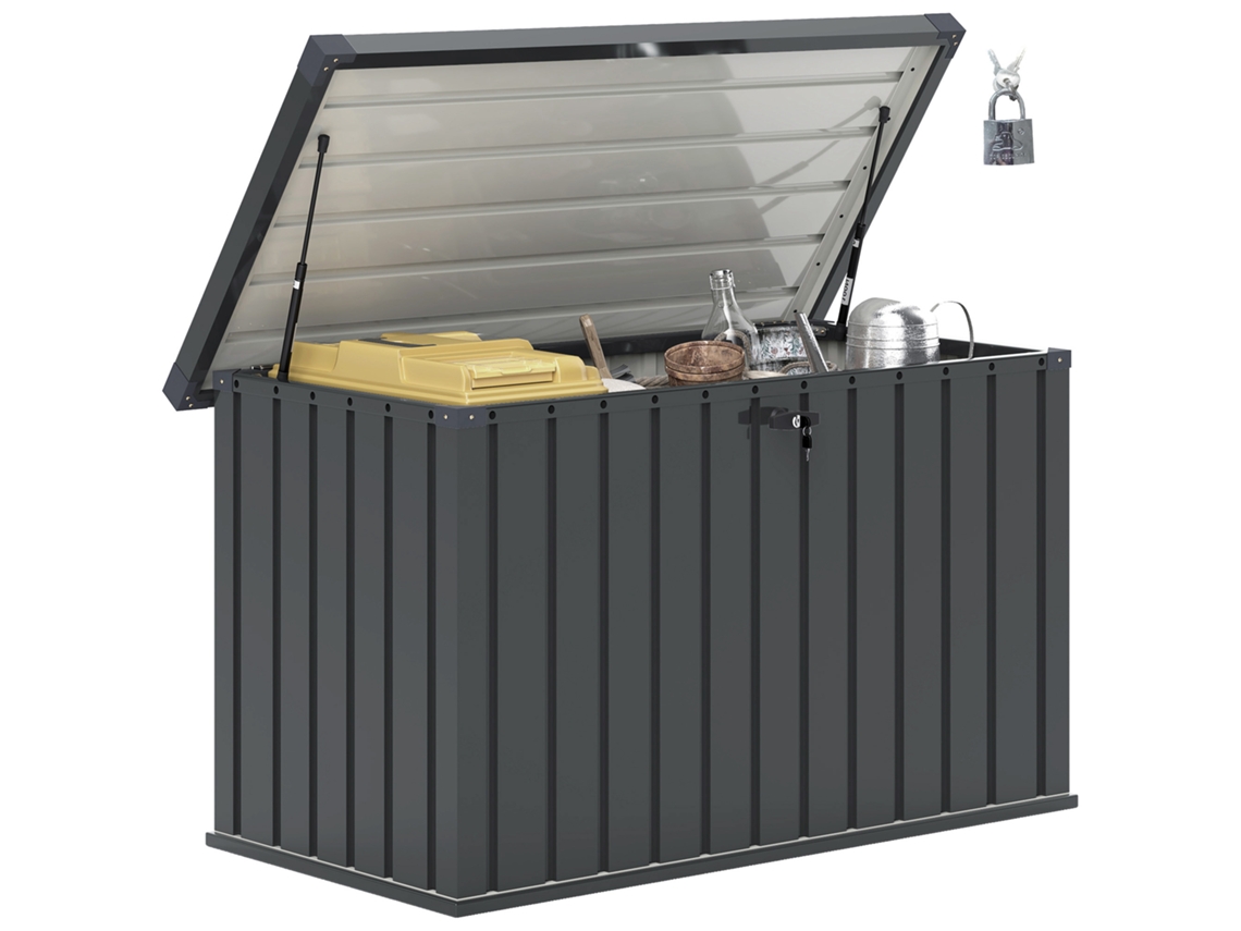 Baú Externo 400l Aço Galvanizado com Fechadura e 2 Chaves Cinza Escuro 124x66x72cm