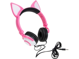 Fones De Ouvido Infantis Com Orelhas Gato, Rosa, Em Pvc, Com Plugue Reto De 3, 5mm E 40mm De Comprimento