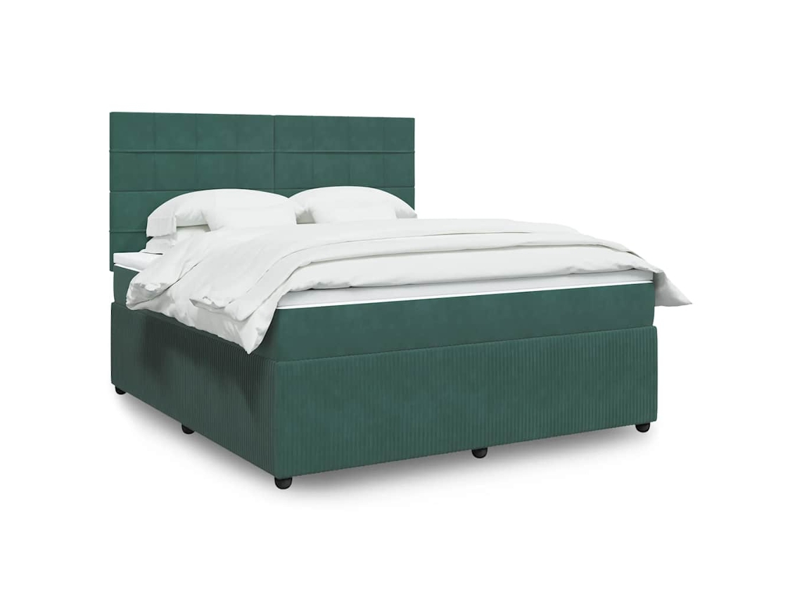 Cama Com Molas/colchão 180x200 Cm Veludo Verde-escuro