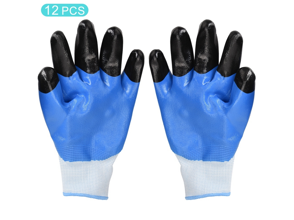 12 Pares De Luvas De Trabalho De Proteção (resistente Ao Óleo, Antiderrapante E Resistente Ao Desgaste)