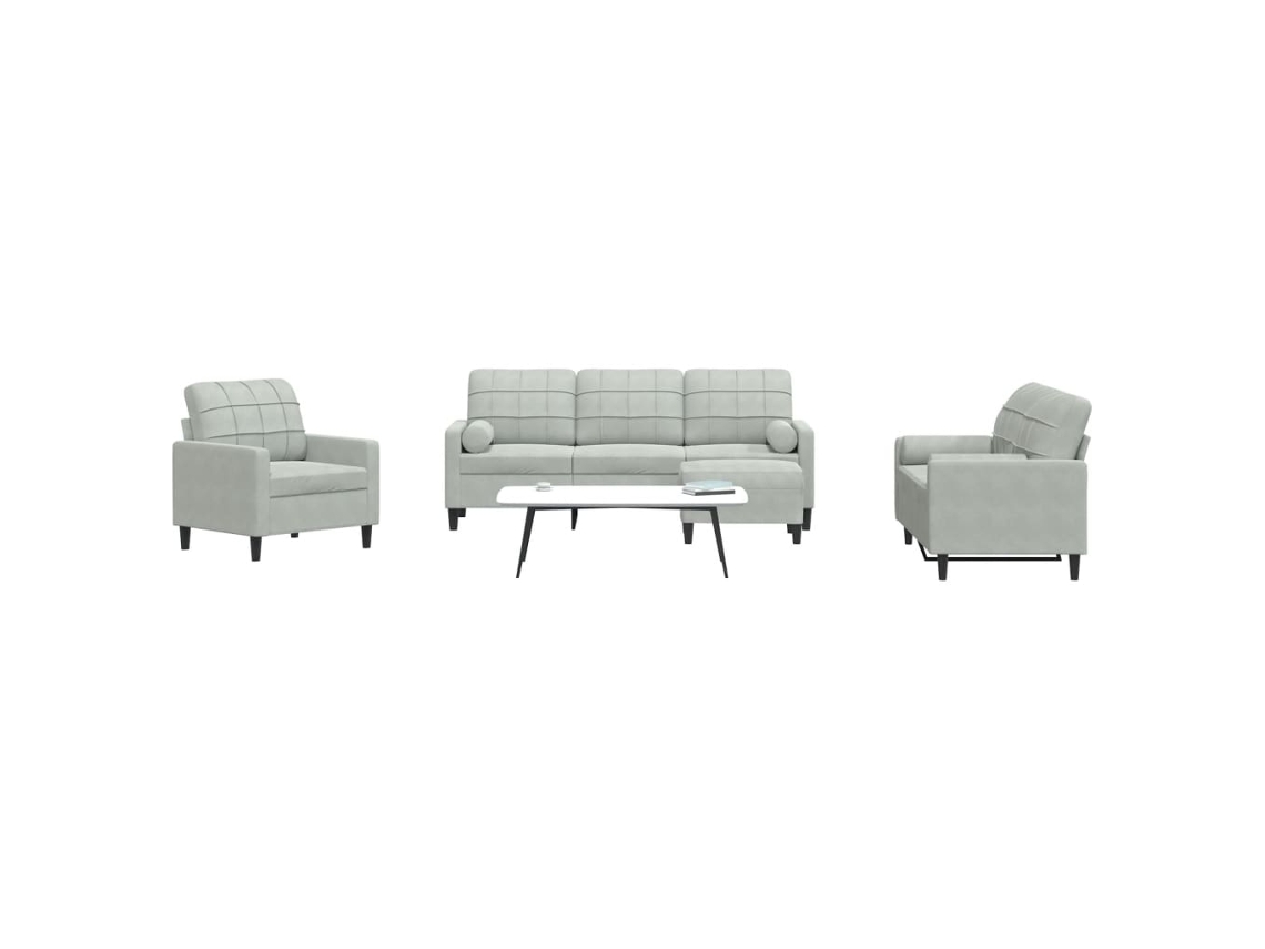 Vidaxl 4 Pcs Conjunto Sofás Com Almofadões E Rolos Veludo Cinza-claro