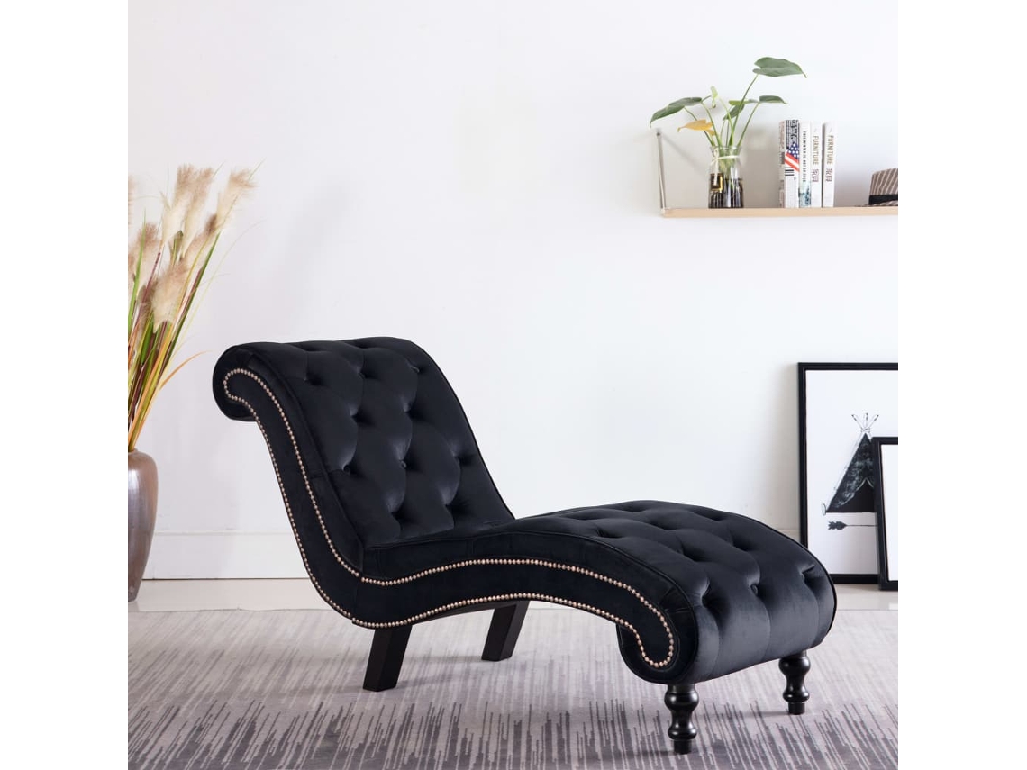 Vidaxl Chaise Longue Em Veludo Preto