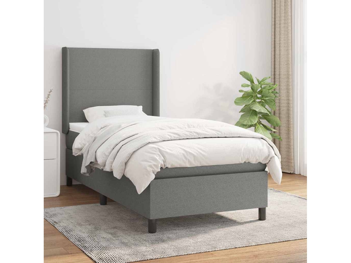 Vidaxl Cama Com Molas/colchão 90x200 Cm Tecido Cinzento-escuro