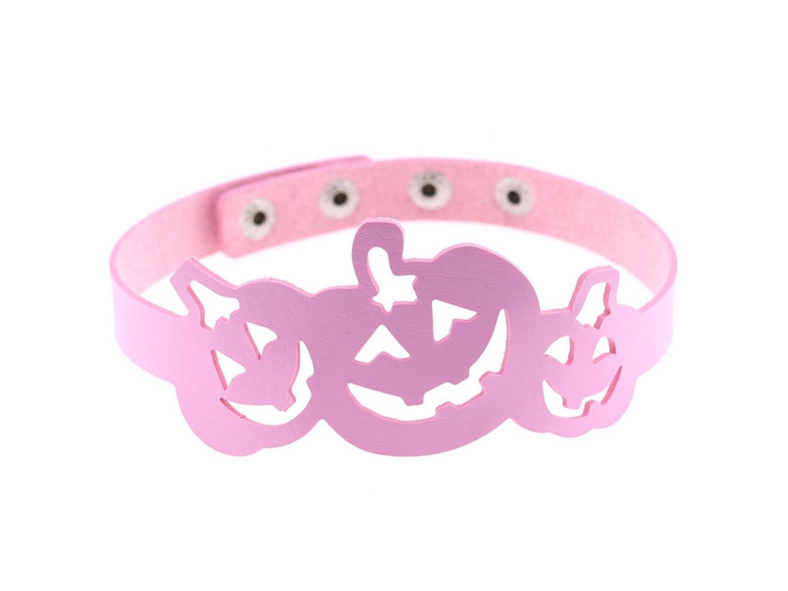 Colar De Couro Pu Com Forma De Abóbora Hollow De Halloween Estilo Euroamericano (rosa)
