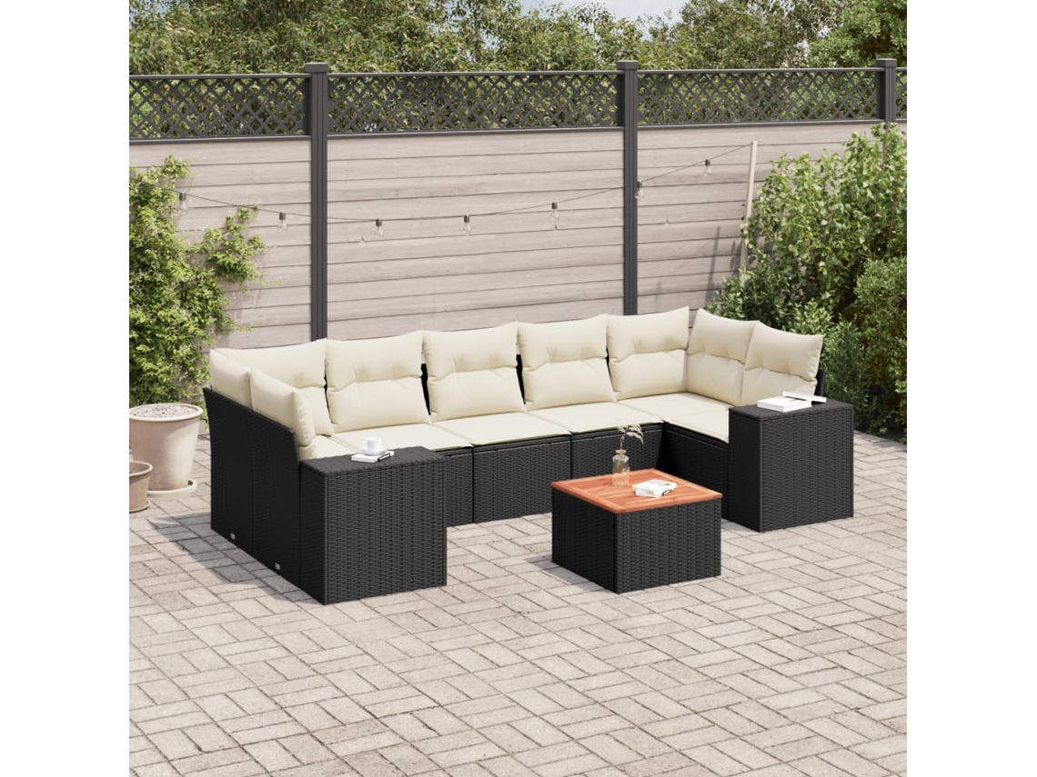 Vidaxl 8 Pcs Conjunto Sofás De Jardim Com Almofadões Vime Pe Preto