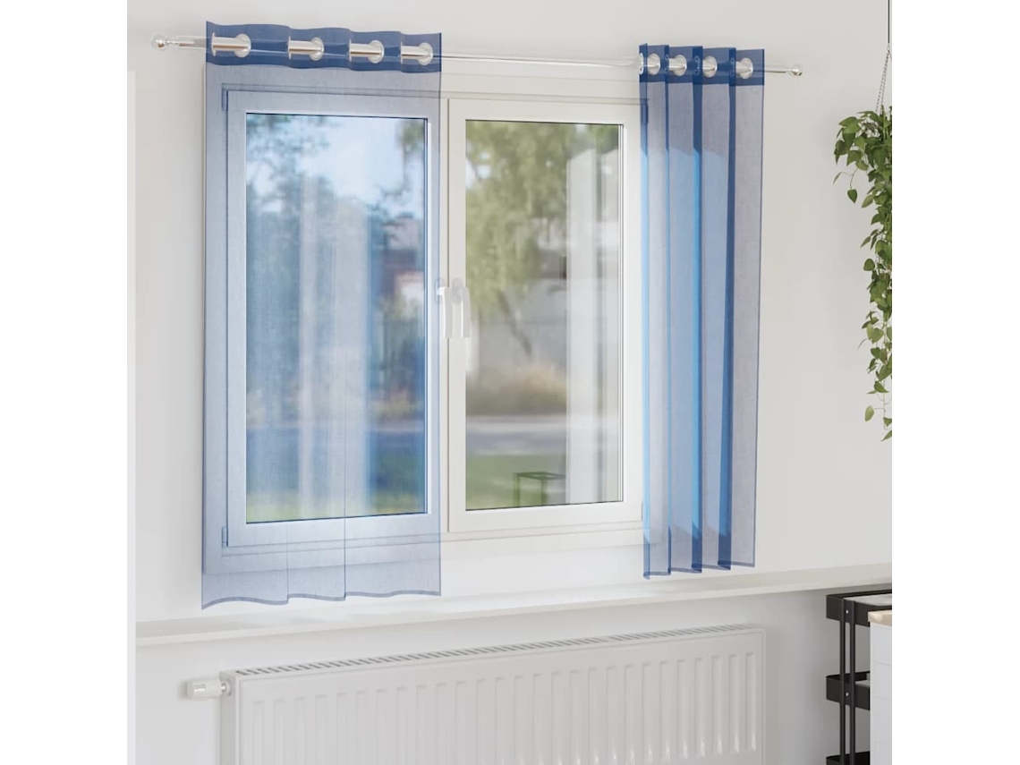 Vidaxl Cortinas De Voile Com Ilhós 2 Pcs Azul Real