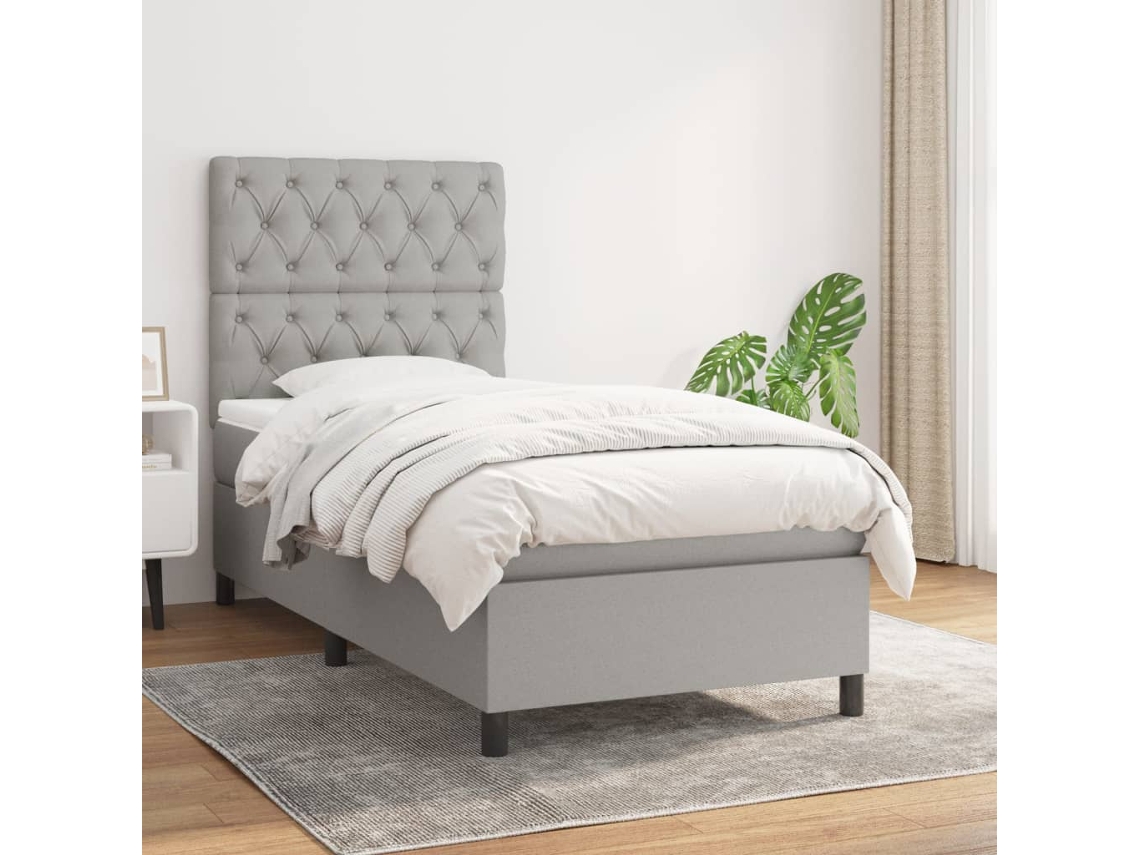 Vidaxl Cama com Molas/colchão 80x200 Cm Tecido Cinza claro