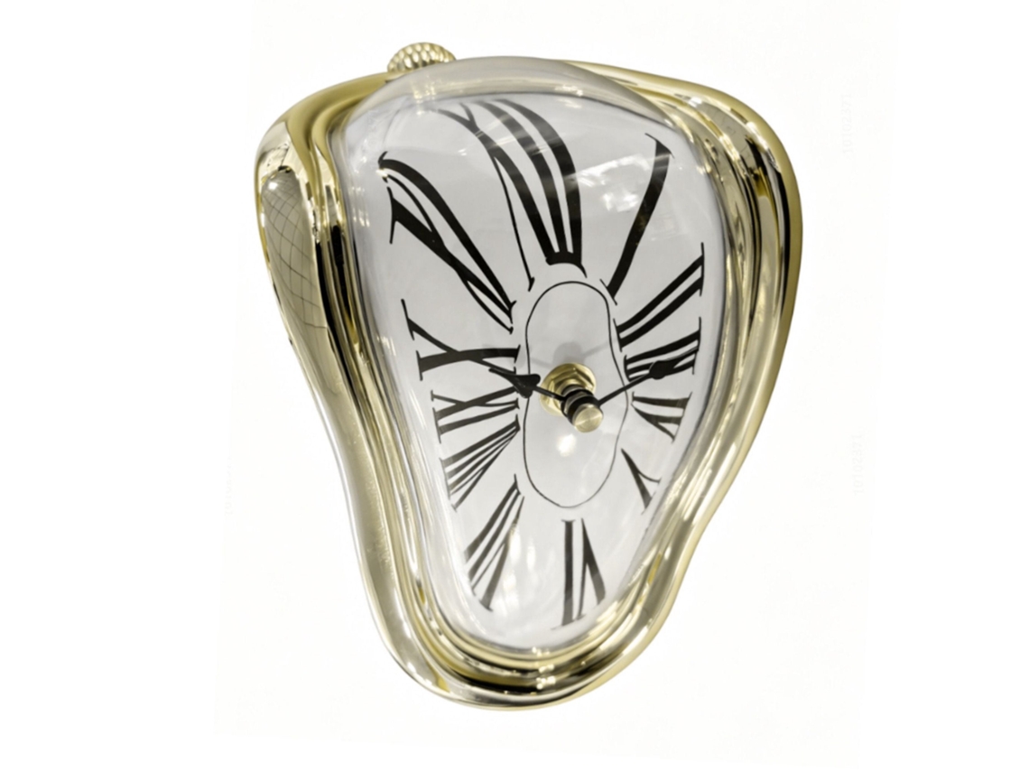 Relógio De Mesa Surrealista Dourado Com Design Curvo