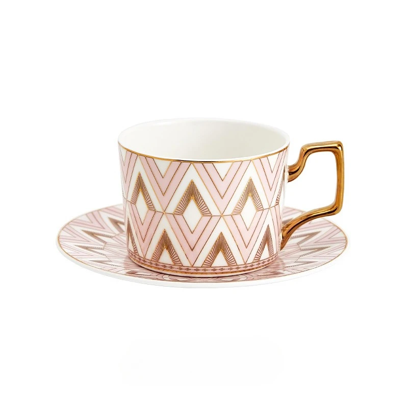 Caneca de Café/escritório de Luxo em Porcelana Fina Pintada À Mão com Detalhes em Dourado, Fabricada no Reino Unido. MDUG (estilo B, Rosa, 260ml)
