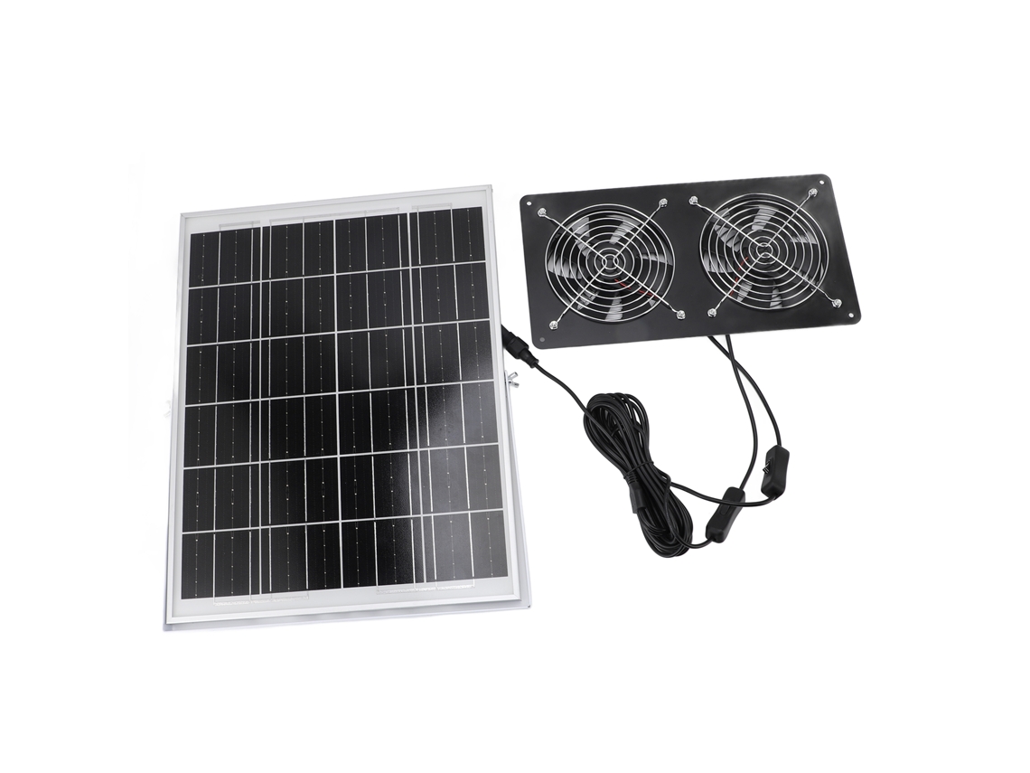 Kit Ventilador Solar Duplo 30w Ip65 Para Abrigos Externos