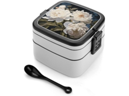 Marmita Bento White Peony De Camada Dupla, Design Moderno E Minimalista, Empilhável, À Prova De Vazamentos, Retangular