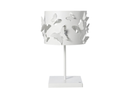Candeeiro De Mesa Farfallosa 20x20x37,2 Cm Em Ferro Perfurado Com Borboletas Em Relevo Efeito De Luz Decorativo Tomada E27 Fabricado Em Itália Branco