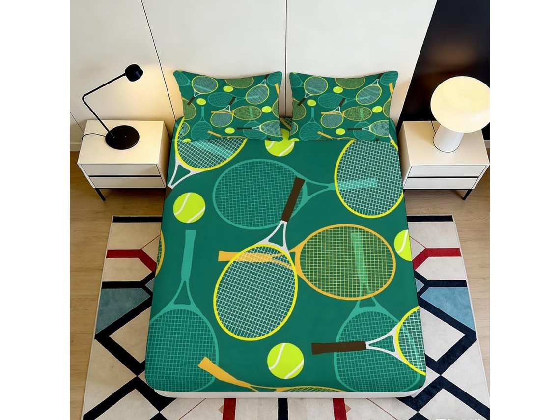Conjunto de Cama com Estampa 3d Raquete em Microfibra Fronha 200x25cm
