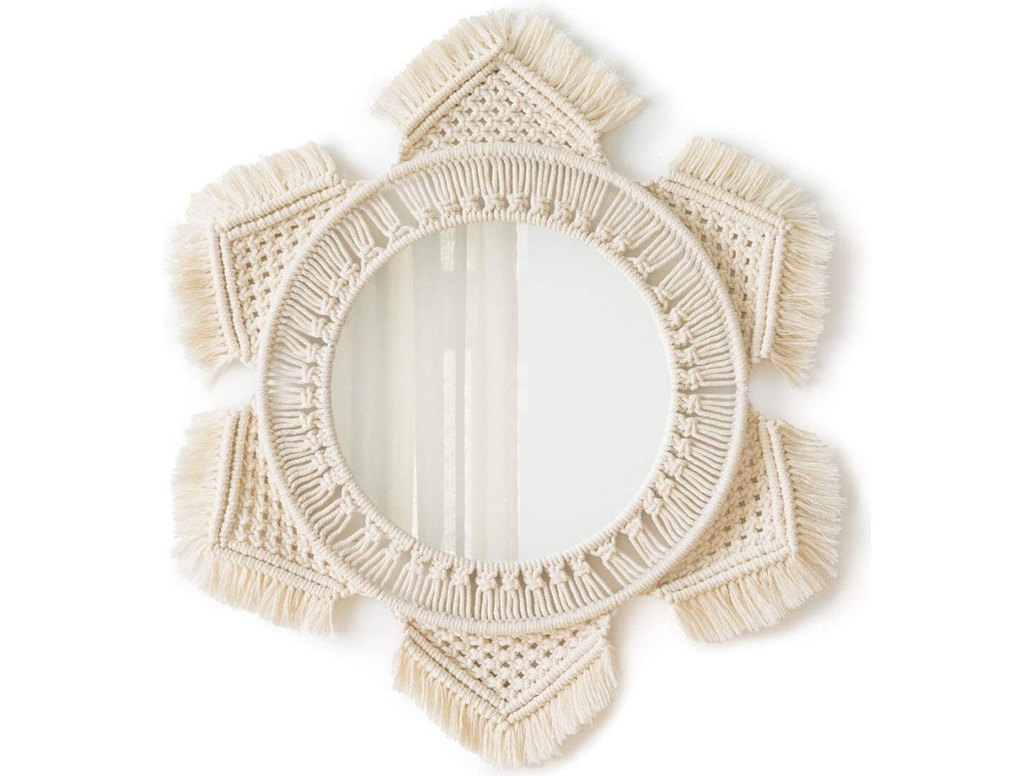 RELAVAEV Espelho Redondo Para Parede Com Franja Macramê Decoração Boho