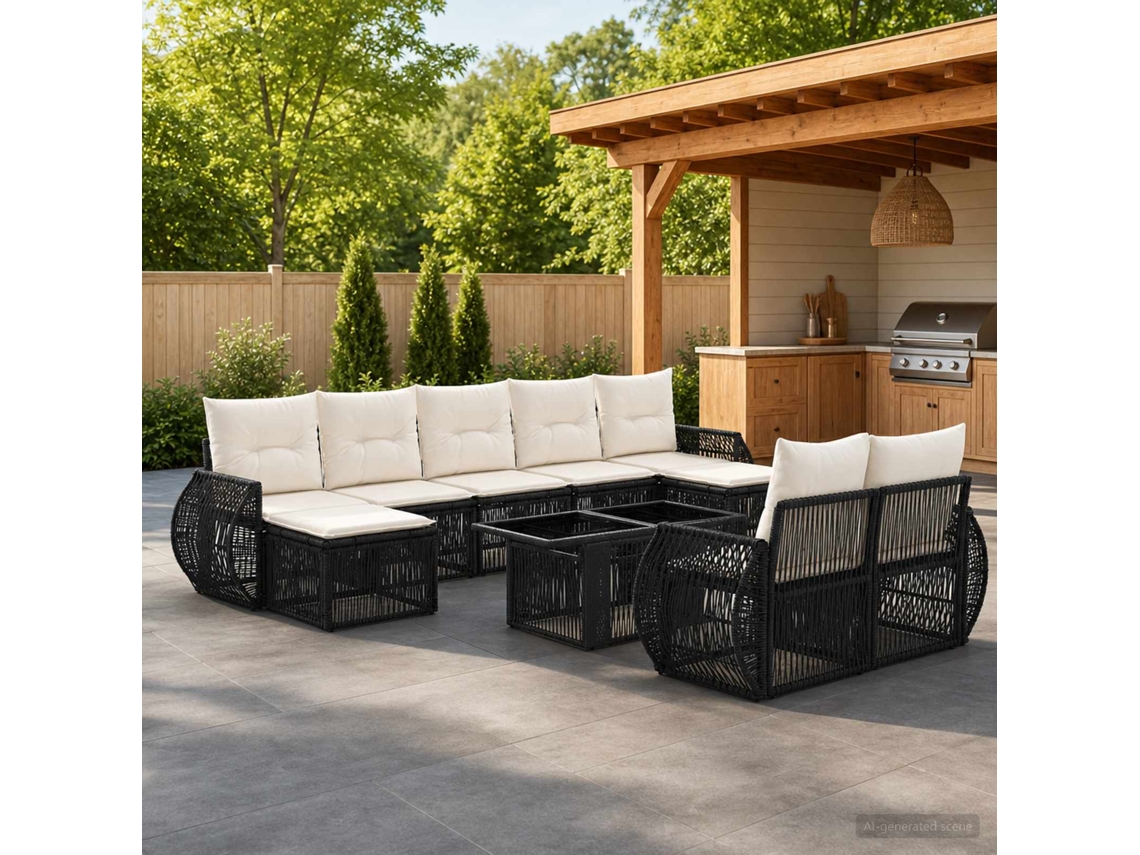 Vidaxl Conjunto De Sofá De Jardim 10 Unid. Preto E Branco Creme