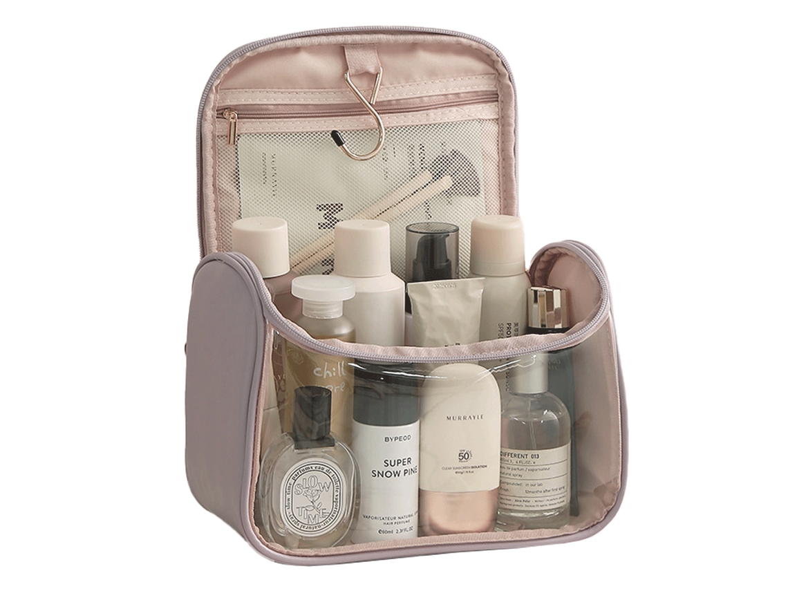 Bolsa de Maquilhagem Transparente com Gancho Grande Capacidade Armazenamento Pvc RNEMITERY