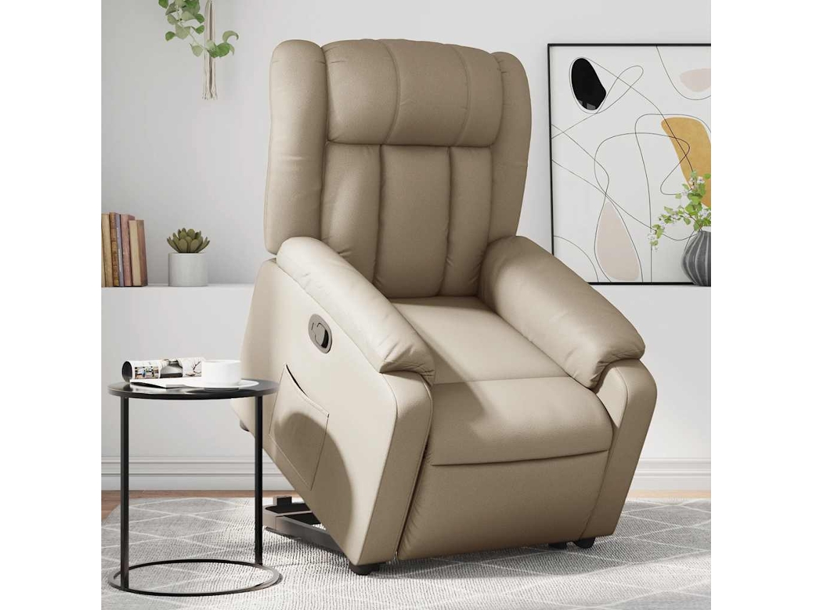 Vidaxl Poltrona Reclinável Elevatória Couro Artificial Cor Cappuccino