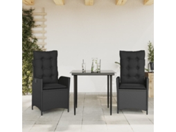 Vidaxl 3 Pcs Conjunto De Jantar P/ Jardim C/ Almofadões Vime Pe Preto