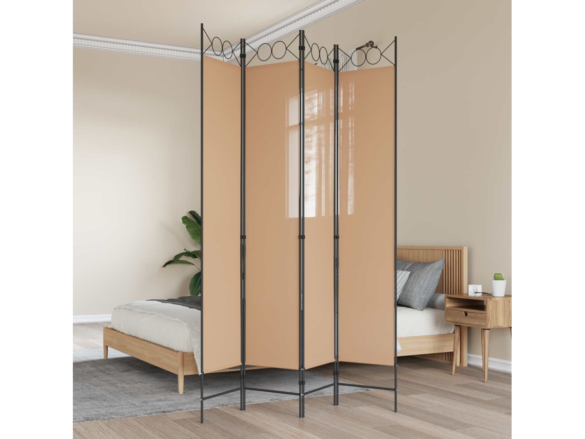Vidaxl Divisória De Quatro Painéis Bege 160 X 220 Cm Tecido