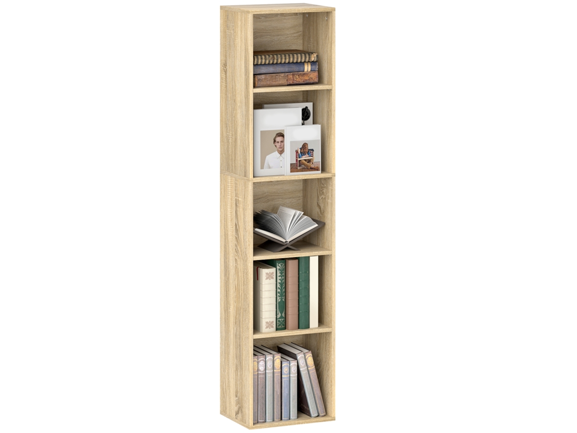 Estante de 5 prateleiras ajustáveis, sala, quarto, escritório, 30x24x133,5cm, natural