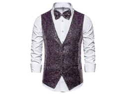 2026 chaleco de Lentejuelas para Hombre Brillo V neck Traje Fiestas Con Corbata de Moño