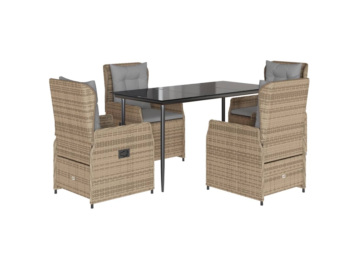 Conjunto de 5 Jantar para Jardim com Almofadões Vime Pe Bege MAISON EXCLUSIVE