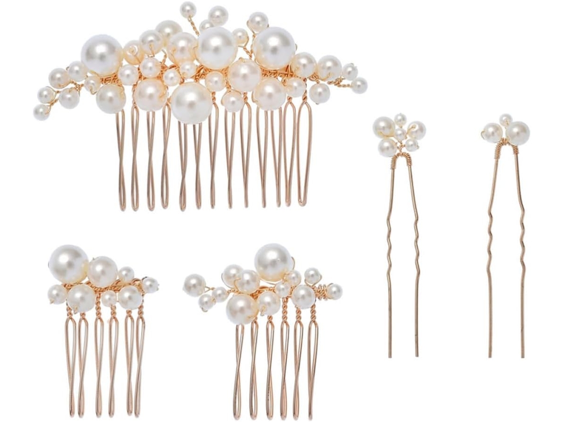 Pente De Cabelo Elegante Com Pérolas Para Casamento, Design Exclusivo Em Liga Abs, Fácil De Usar.