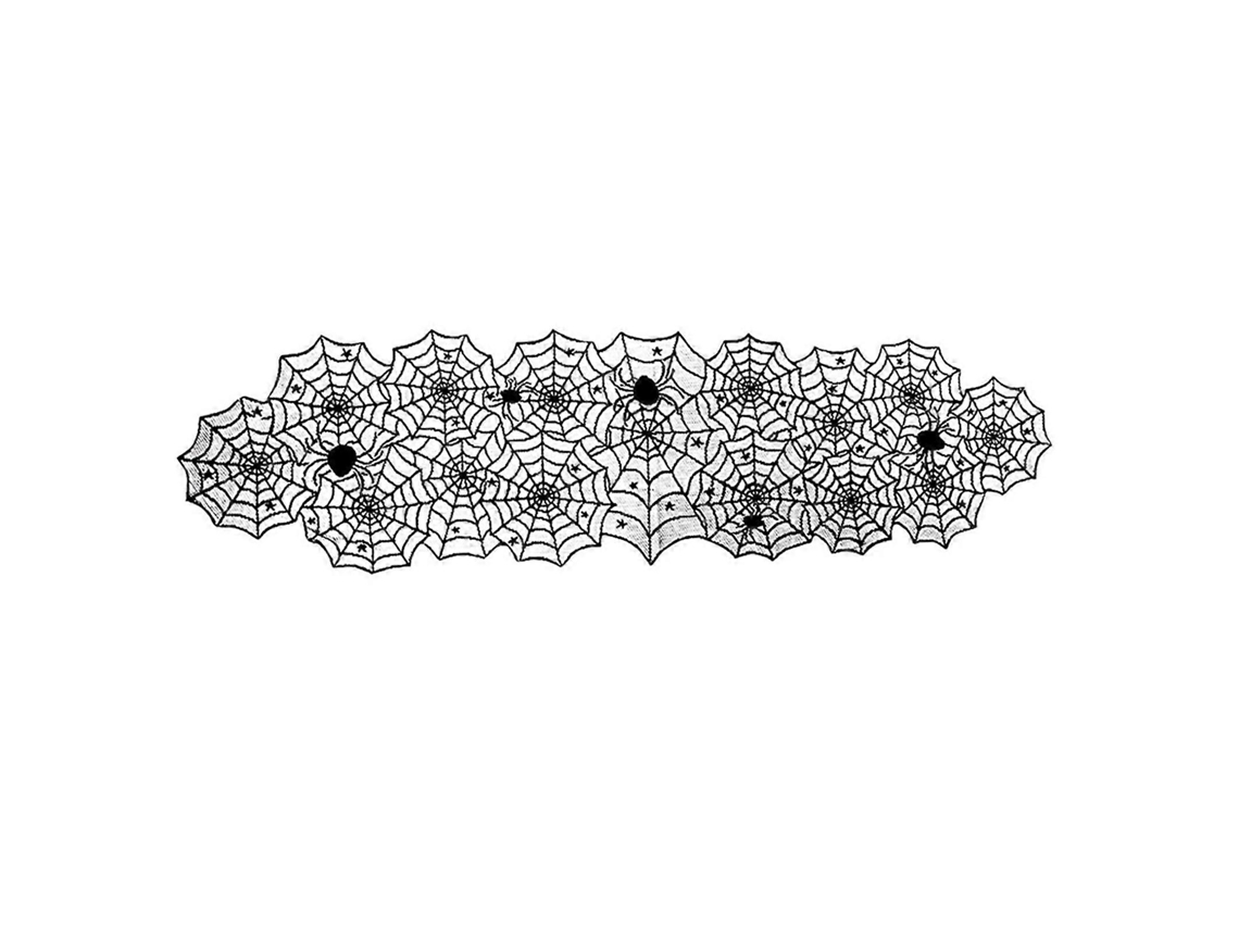 Toalha De Mesa De Renda Preta Com Estampa De Teia De Aranha Para O Halloween, 45x183cm, Personalizada Em Tecido Para Decoração De Mesa Na Sala De Esta