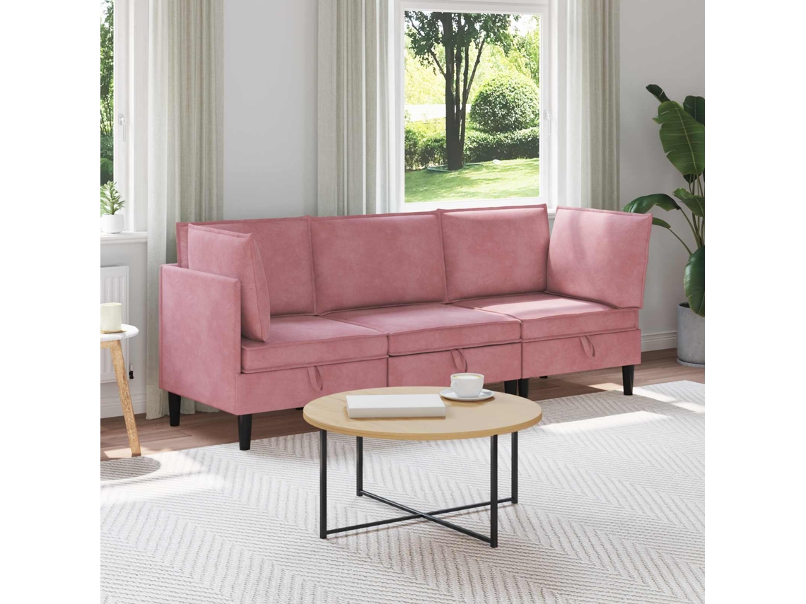 Vidaxl Conjunto De Móveis Para Sala De Estar 3 Unid. Rosa Veludo