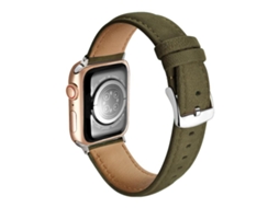 Bracelete Para Apple Watch 42/41/40/38mm - Couro Genuíno Camurça Dupla Face Verde Militar