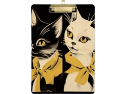 Prancheta Retrô Com Fita Listrada De Gato Em Amarelo, Branco E Marrom, En Placa Rígida Enfermagem, Prancheta