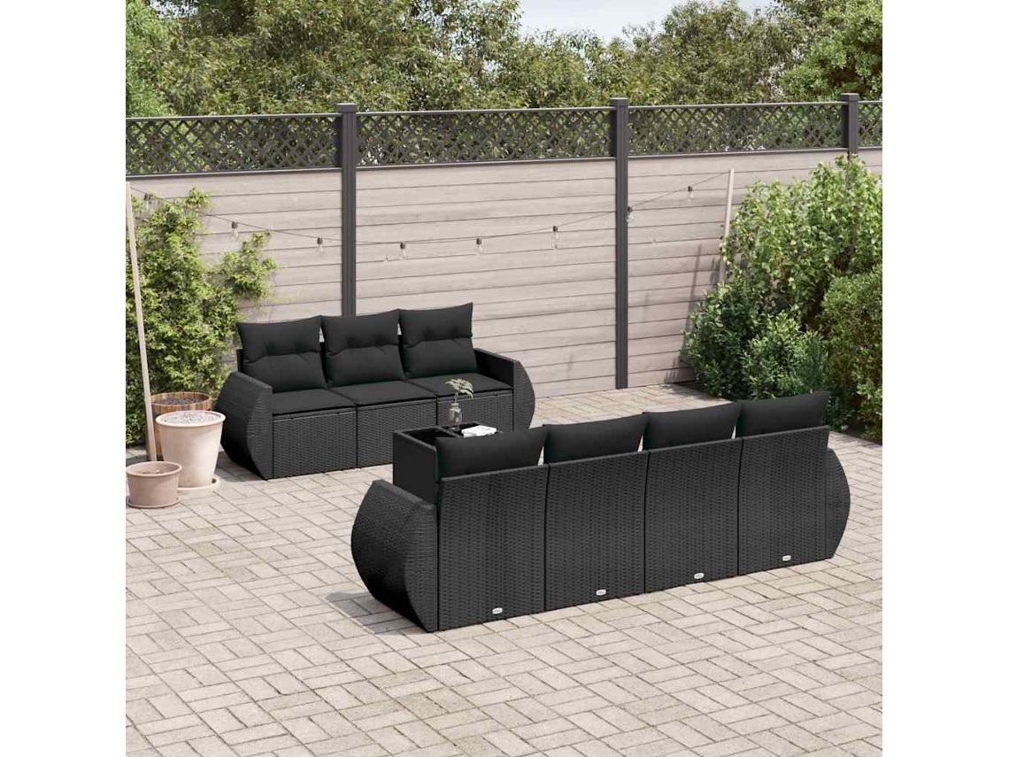 Vidaxl 8 Pcs Conjunto Sofás De Jardim Com Almofadões Vime Pe Preto