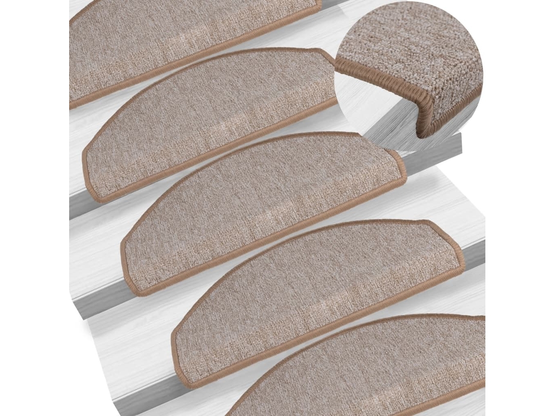Vidaxl Tapetes De Escada 15 Peças 65x24x4 Cm Marrom Claro Meio Redondo Grande