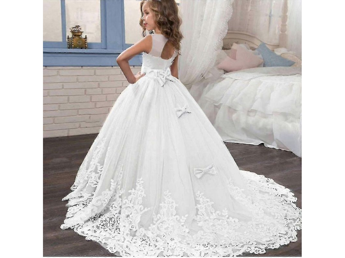 Vestido de festa princesa com renda longa, menor, branco, 10-406
