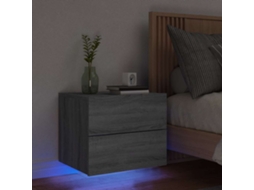 Vidaxl Mesa De Cabeceira De Parede Com Luzes Led Cinzento Sonoma