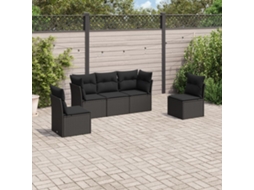 Conjunto de 5 Sofás de Jardim com Almofadas Vime Pe Preto Dkd Home Decor