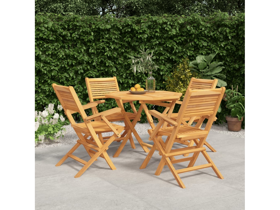 Vidaxl 5 Pcs Conjunto De Jantar P/ Jardim Madeira De Teca Maciça