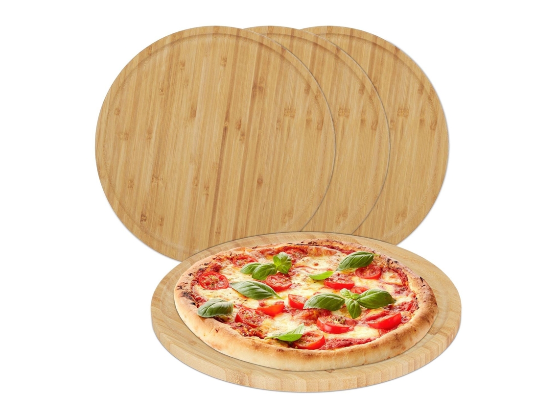 Conjunto De 4 Tábuas De Bambu Para Pizza E Servir, 32 Cm
