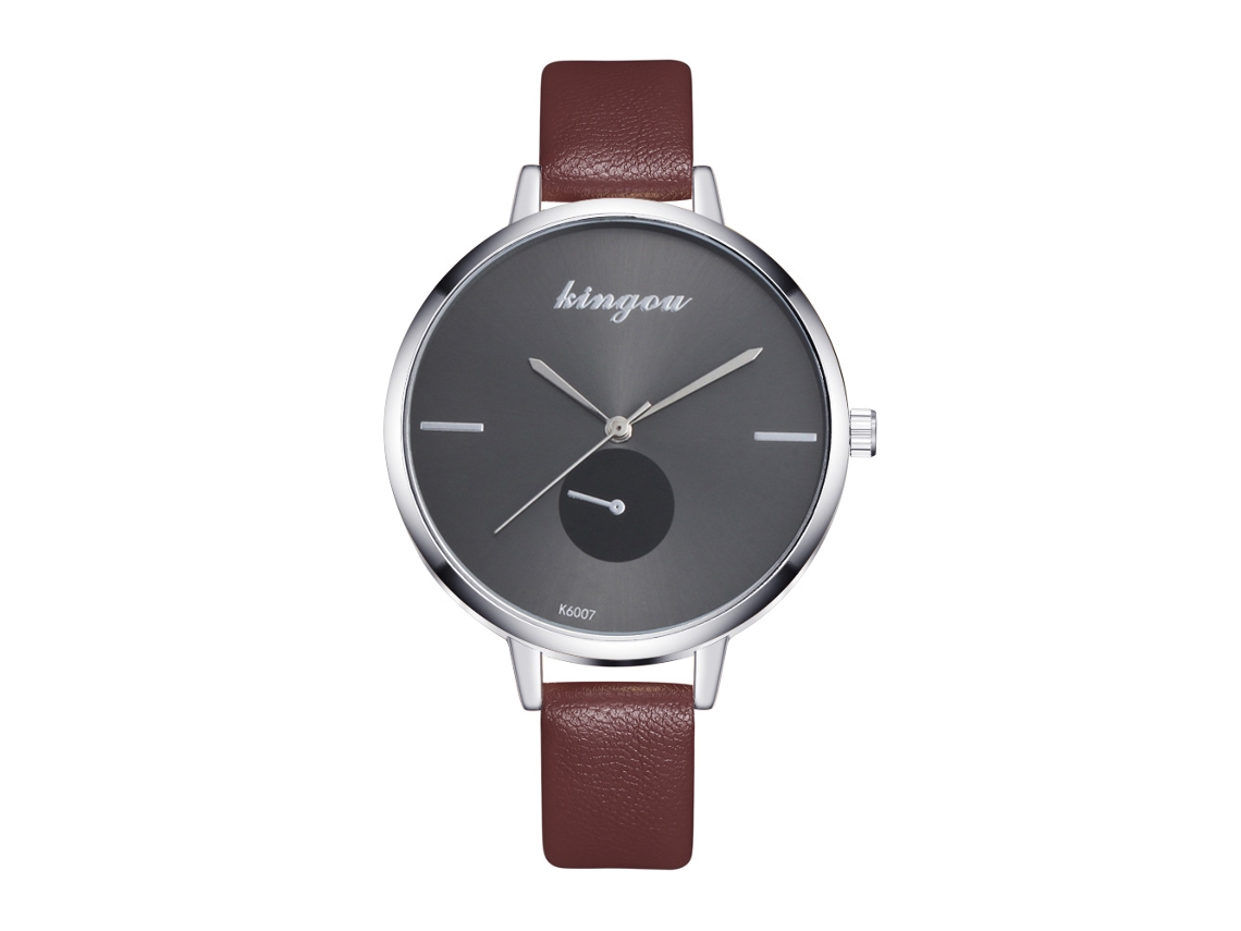 Relógio de Pulso Feminino de Quartzo com Pulseira de Couro Simples Estilo Moderno Café