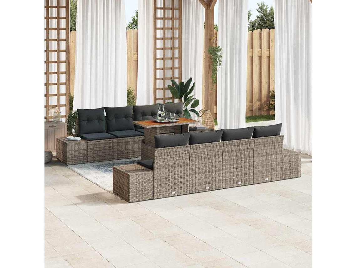Vidaxl Conjunto De Sofá De Jardim 9 Unid. Cinzento Vime Pe
