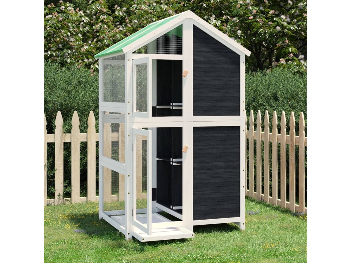 Vidaxl Gaiola Para Pássaros 97x81x152 Cm Pinho Maciço Cinzento