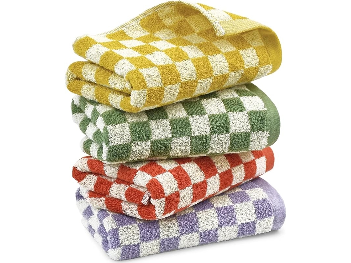 Conjunto de 4 Toalhas de Banho Jacquotha, Algodão Macio e Absorvente para Rosto, Spa, Academia e Cozinha, 33 X 74 Cm, 4 Cores AQUAFORGE