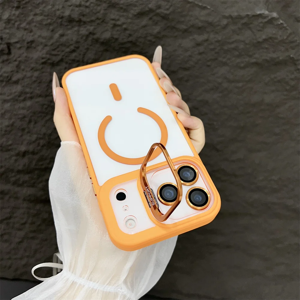 (iphone 13 Pro, Laranja) Capa Para Iphone Com Suporte Magnético Magsafe, Compatível Com Carregamento Sem Fio.