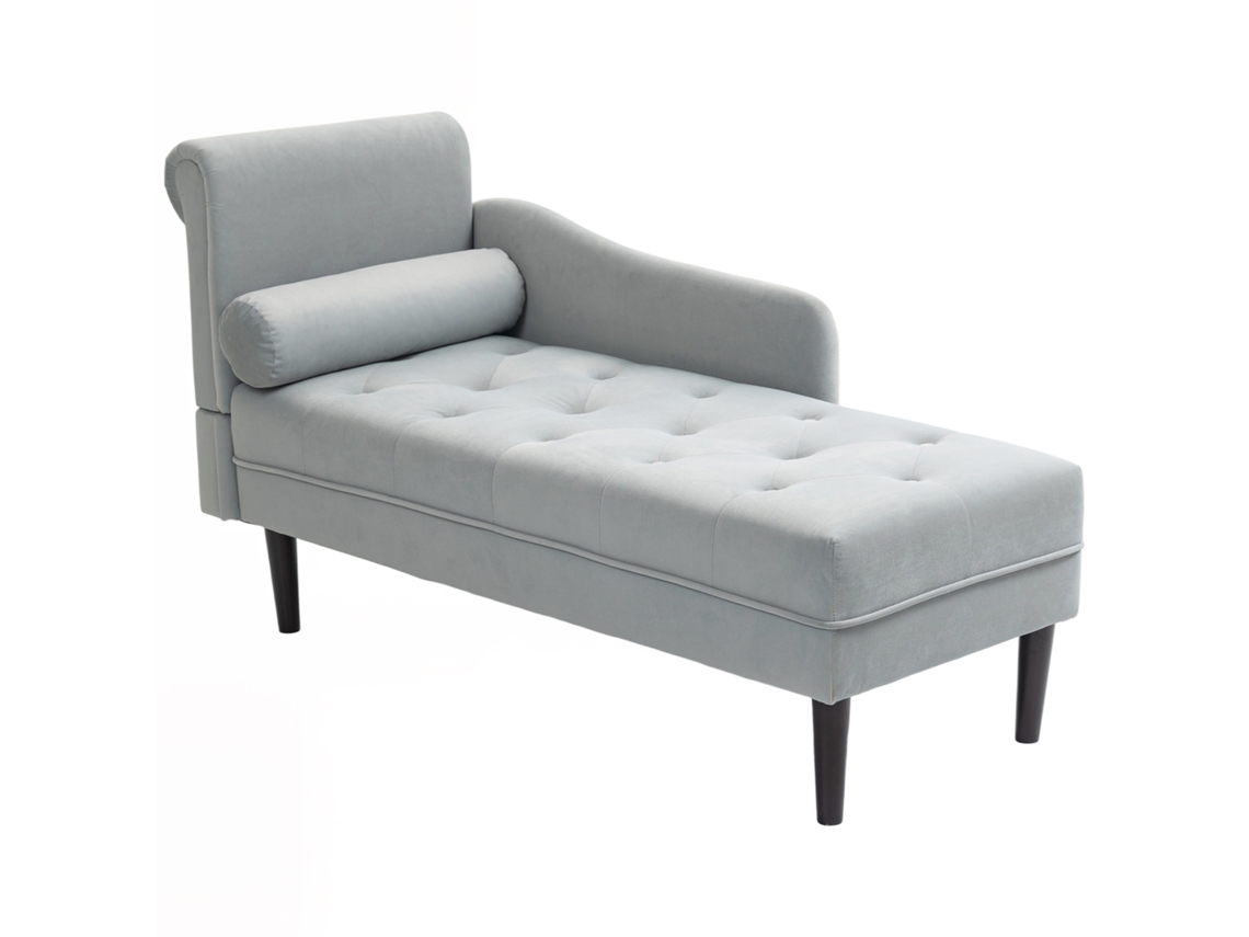 Chaise Longue Veludo Acolchoada Madeira Maciça Cinza Moderna ZACHARY