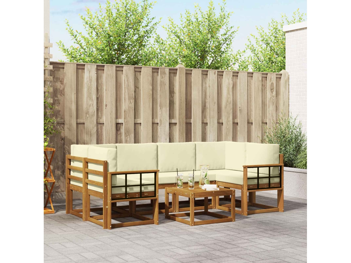 Vidaxl Conjunto De Sofás Para Exterior 7 Pcs Natural E Creme