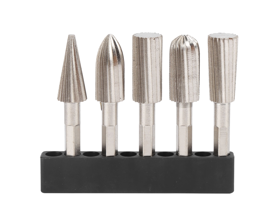 5 Peças De Fresa Rotatória Com Cabo Hexagonal 1/4pol De Corte Duplo Para Fresamento E Polimento De Metal