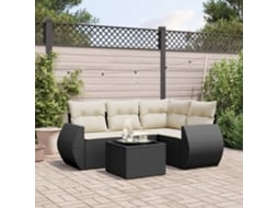 Conjunto de sofá de jardim de 5 peças com almofadas Vime Pe Black Lovely Home
