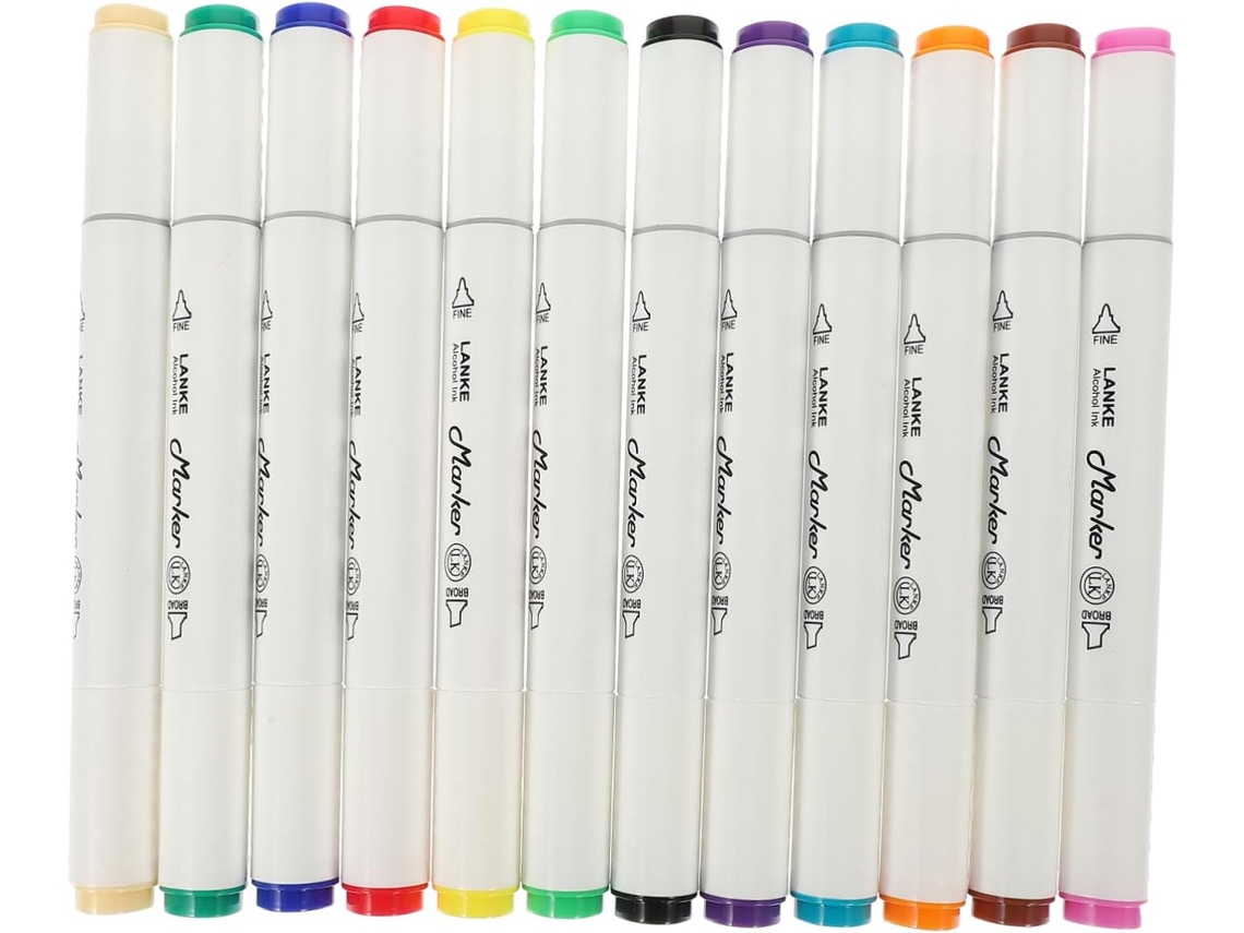 Conjunto de 12 Marcadores de Ponta Dupla para Estudantes, Canetas de Desenho Compactas e Portáteis AQUAFORGE