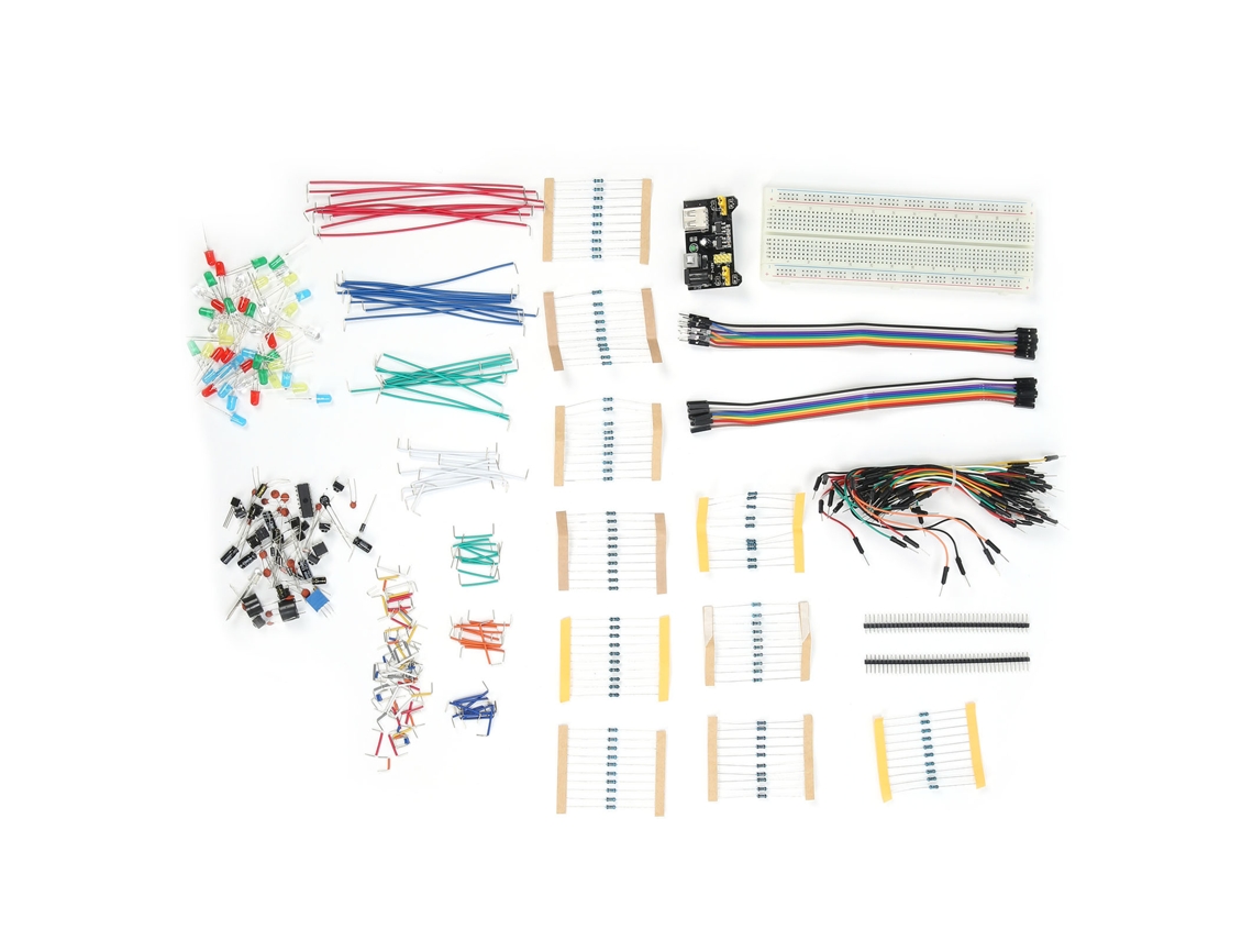 Kit de Componentes Eletrônicos Diy com Cabos Jumpers, Breadboard, Capacitores e Resistores